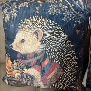 Two William Morris Inspired Hedgehog Gathering Fall Treasures Decorative Pillows